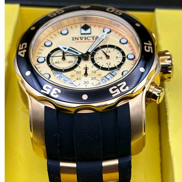 Invicta Pro Diver 17566 Men’s Chronograph Black & Gold Silicone Strap Watch NIB - Picture 5 of 17